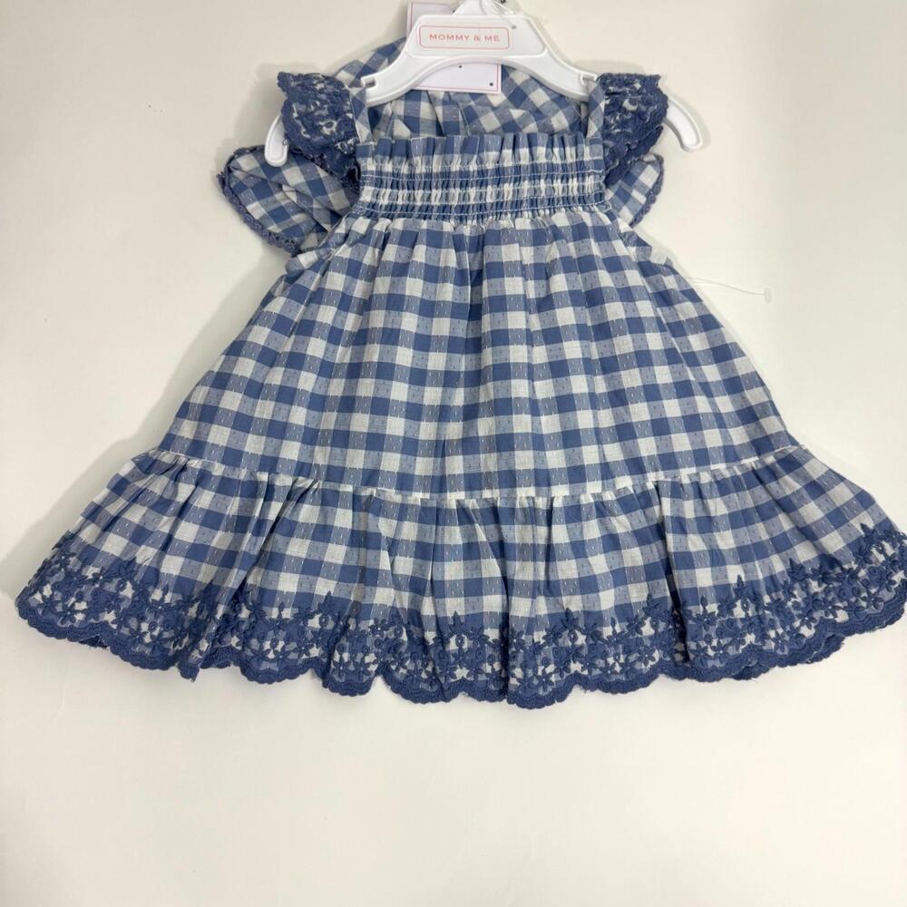 Shabby Chic Baby Girl Size 3-6M Blue Gingham Print Sun Dress Matching Hat Set - Picture 3 of 9